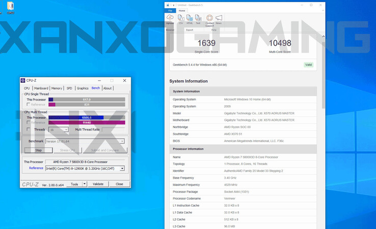 5800X3D CPU-Z e risultati di Geekbench (Fonte: XanxoGaming)