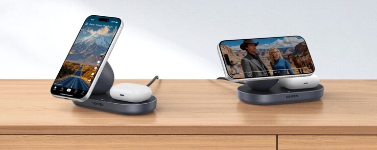 Il caricatore wireless magnetico 2-in-1 di Ugreen da 15W. (Fonte: Ugreen)