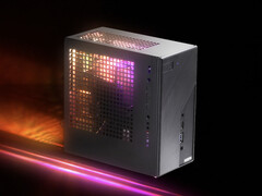 Il DeskMini X600 sfrutta una scheda madre B860 e può essere opzionato con una striscia luminosa RGB interna, mostrata qui. (Fonte immagine: ASRock)