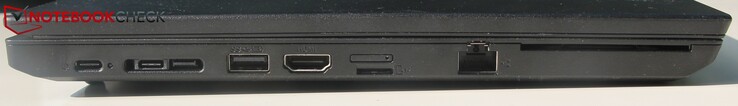 A sinistra: USB-C 3.1 Gen 2 alimentata, porta docking (USB-C 3.1, network), USB-A 3.0, HDMI, microSD, RJ45 LAN