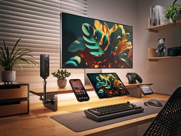 Supporto per monitor LED intelligente con accessori.