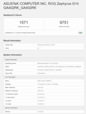 Asus ROG Zephyrus G14 con Ryzen 9 6900HS e Radeon RX 6800S in Geekbench. (Fonte: PugetBench)