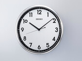 Orologio da parete al quarzo rétro Seiko KX701S con cornice color argento e quadrante bianco e nero a contrasto.