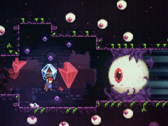Lo screebshot dell'accordo Celeste Steam mostra un personaggio che combatte contro un bulbo oculare gigante
