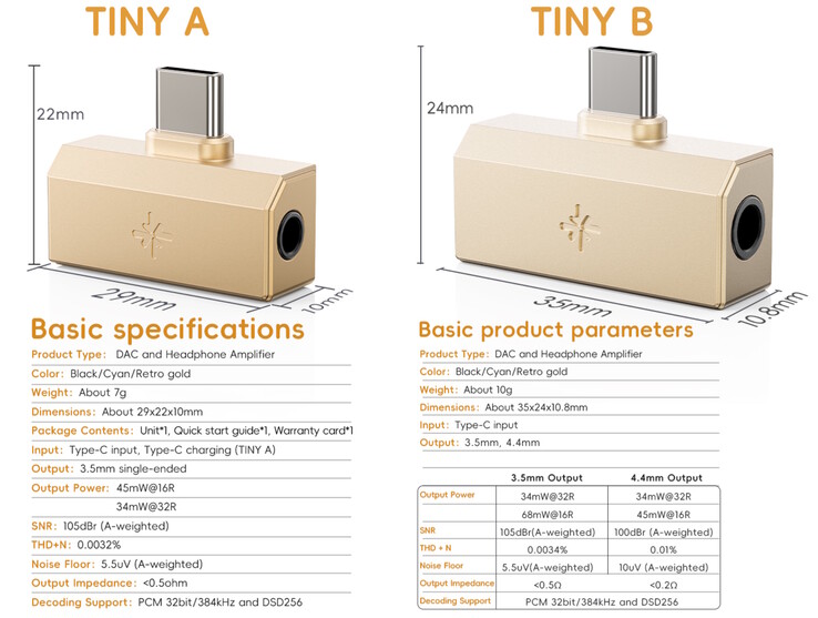 FiiO Snowsky Tiny è disponibile in due modelli: uno con porta di ricarica USB-C e jack da 3,5 mm e un altro con jack da 3,5 mm e 4,4 mm. (Fonte: FiiO)