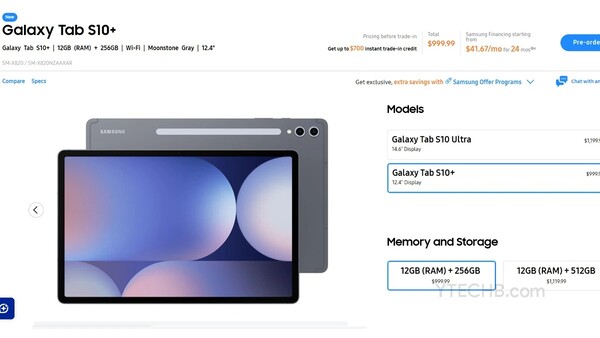 Il Galaxy Tab S10+ avrà un display da 12,4 pollici. (Fonte immagine: Samsung via Ytechb)