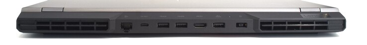 Porta LAN Rj45; USB-C 3.1 con DisplayPort 1.4 e PD; 2x porta USB Type-A (3.2 Gen 1); HDMI; porta USB Type-A (3.2 Gen 1/always-on); porta di alimentazione proprietaria