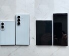 Presunti modelli di design trapelati dell’ Galaxy, dello Z Fold 8 (il modello più largo) e del Fold 8 Ultra.