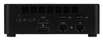 Vista posteriore del mini PC iiyama con porte HDMI, DisplayPort, USB, Ethernet e di alimentazione