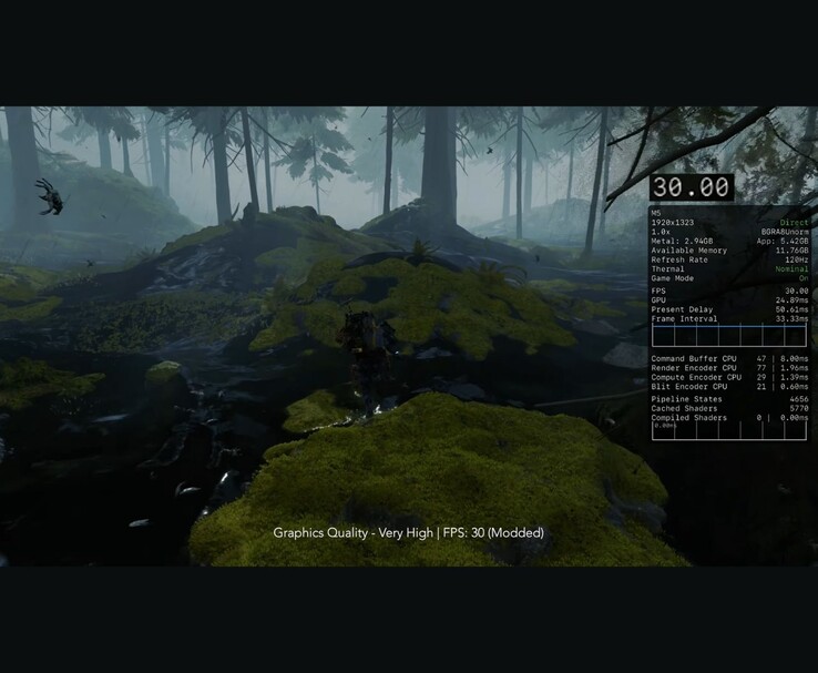 Death Stranding in esecuzione su iPad Pro M5 con impostazioni grafiche molto elevate e 30 FPS. (Fonte immagine: MrMacRight via YouTube)