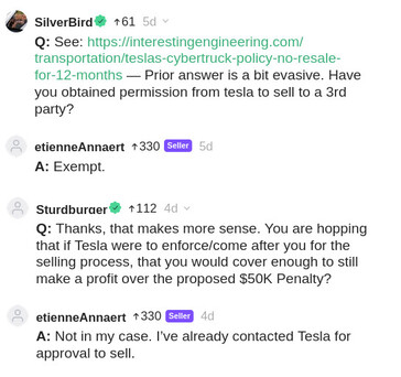 Il venditore di Cars &amp; Bids Cybertruck ha spiegato nei commenti di aver ricevuto un'esenzione da Tesla per vendere il suo Cybertruck a terzi. (Fonte: Cars &amp; Bids)