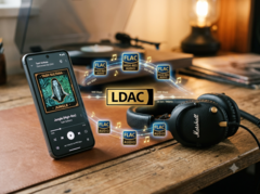 Lo smartphone riproduce musica in alta risoluzione sulle cuffie
