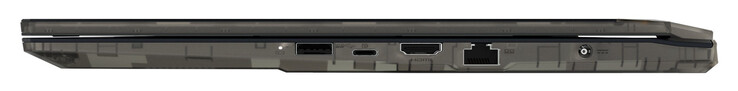 Lato destro: USB 3.2 Gen 1 (USB-A), USB 3.2 Gen 1 (USB-C; DisplayPort), HDMI 2.1, Gigabit Ethernet, porta di alimentazione
