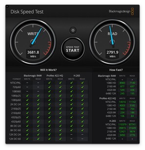 MacBook Air M1: test di velocità del disco Blackmagic