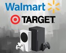 I loghi di Walmart e Target sono mostrati sopra le console Xbox (Fonte: Walmart, Target, Xbox Wire con modifiche)
