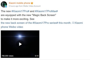 Xiaomi presenta ufficialmente il design 17 Pro su Weibo. (Fonte immagine: Xiaomi su Weibo)