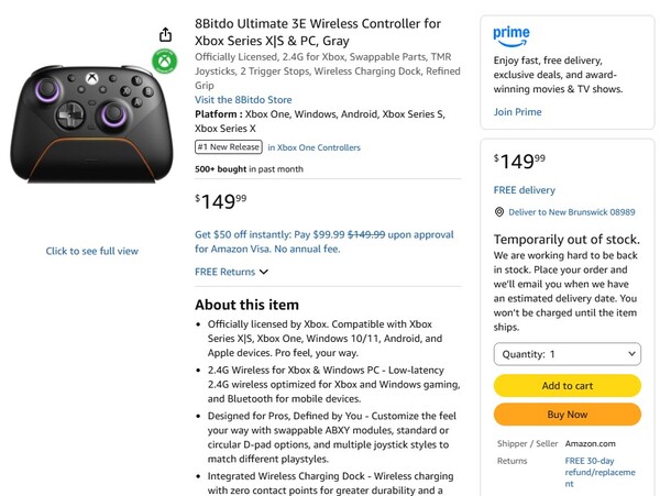 Il controller è temporaneamente esaurito su Amazon.