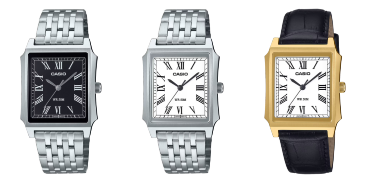 Da sinistra a destra: gli orologi Casio MTP-B190D-1BV, MTP-B190D-7BV e MTP-B190GL-7BV. (Fonte: Casio)