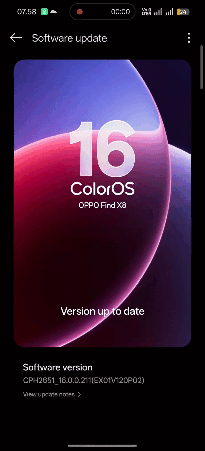 ColorOS 16 OTA su Oppo Find X8. (Fonte immagine: Screenshot condiviso da un membro della Community Oppo)