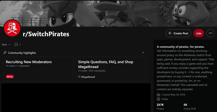 Viene mostrato il subreddit sulla pirateria di Switch (Fonte immagine: screenshot, r/SwitchPirates)