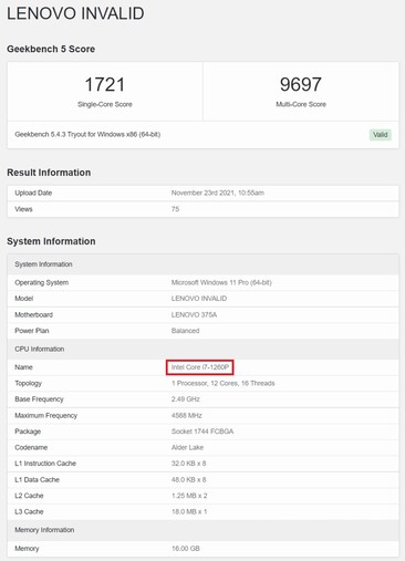 Nuovo risultato Lenovo. (Fonte: Geekbench)