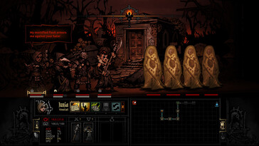 Un'immagine che mostra un combattimento contro più nemici in Darkest Dungeon.