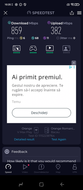 Ookla Speedtest, esecuzione 1 (Fonte immagine: Screenshot - Sergey Tarasov - Notebookcheck)
