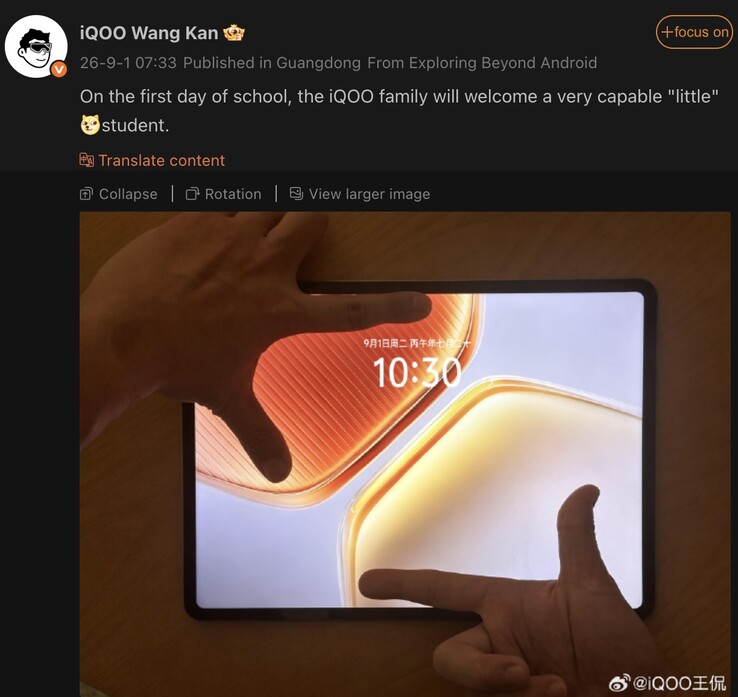 Wang Kan, dirigente di iQOO, sembra anticipare l’uscita di un tablet compatto.