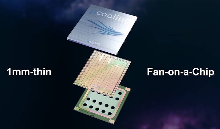 L'xMEMS XMC-2400 fa vibrare una sottile pellicola piezoelettrica per spingere l'aria attraverso il chip di micro-raffreddamento. (Fonte immagine: xMEMS)
