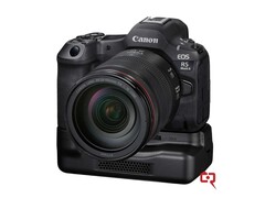 Il rendering trapelato di Canon EOS R5 Mark II, che mostra l'impugnatura di raffreddamento attiva (Fonte: Canon Rumors)