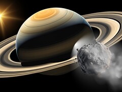 Un'illustrazione mostra un asteroide troiano che segue Saturno. (Fonte: Robert Lea - Canva)