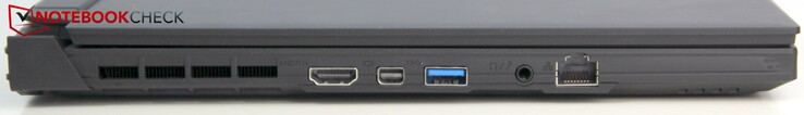 A sinistra: HDMI, miniDP 1.4, USB-A 3.0, jack per cuffie, LAN