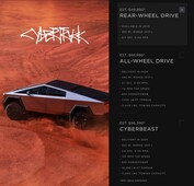 Il Tesla Cybertruck è disponibile in tre diversi allestimenti, con le versioni AWD ordinabili fin da ora per la consegna nel 2024. (Fonte immagine: Tesla