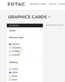 Filtro VRAM sul sito web di Zotac (fonte: Videocardz)