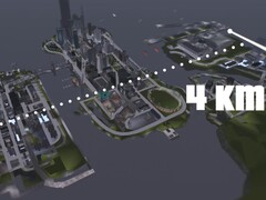 Una vista aerea della mappa 4KM di GTA III Liberty City, con tre isole