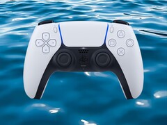 Il controller DualSense PS5 viene mostrato immerso nell'acqua (Fonte: Sony PlayStation con modifiche)