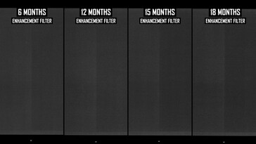 Risultati del test MU burn in dopo 18 mesi. (Fonte immagine: Monitors Unboxed su YouTube)
