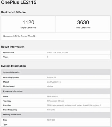 OnePlus 9 LE2115 elenco Geekbench. (Fonte: Geekbench)