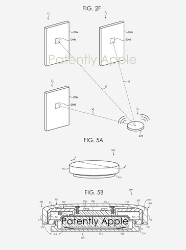 Gli AirTags potrebbero sincronizzarsi o interagire con l'ambiente "intelligente" che li circonda.  (Fonte: USPTO via PatentlyApple)