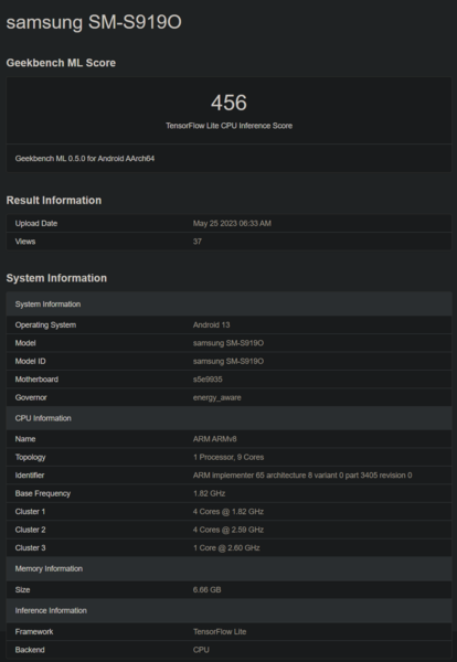 Exynos 2300 su Geekbench (immagine via Geekbench)