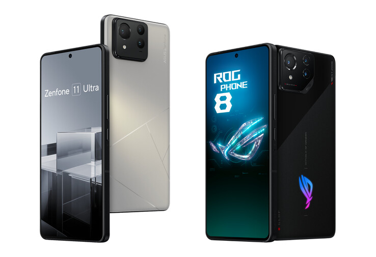 Lo Zenfone 11 Ultra accanto al ROG Phone 8. (Fonte immagine: ASUS &amp; @evleaks - modificato)