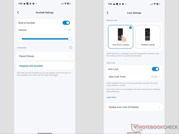 Impostazioni del campanello e della serratura.