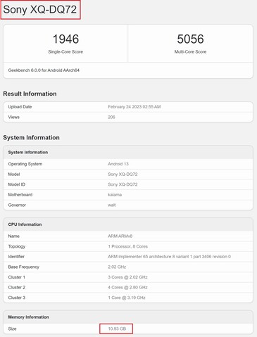 Probabile Xperia 5 V. (Fonte: Geekbench)