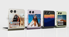 Un'immagine concettuale di Galaxy Z Flip5 con la sua presunta cover più grande. (Fonte: @technizoconcept & @RoderSuper)