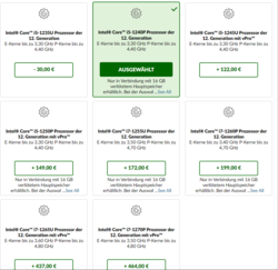 Selezione e supplementi delle CPU disponibili