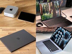Collage di configurazioni di Mac mini, MacBook Air e MacBook Pro di Apple che potrebbero assomigliare all'imminente lineup M5 (Fonte: Notebookcheck)