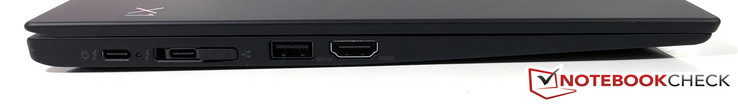 Lato sinistro: TB3, TB3 + docking, USB 3.0, HDMI 1.4b