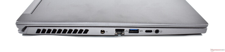 Lato sinistro: connessione di alimentazione, RJ45, USB-A 3.2, Thunderbolt 4, audio da 3,5 mm
