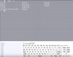 Schermata della console di LinuxPDF che esegue il comando 'ls' durante l'esecuzione di Linux all'interno di un file PDF. (Fonte immagine: Ading2210 su Github)