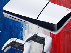 Le console PS5 vengono mostrate su uno sfondo a tema bandiera francese